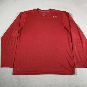 Nike Dri-FIT Shirt Mens Medium Red Long Sleeve Athletic‎ Running Workout Active
